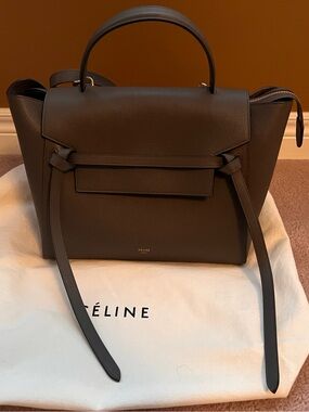 Celine Brown Leather Medium Belt-Detail Top Handle Satchel